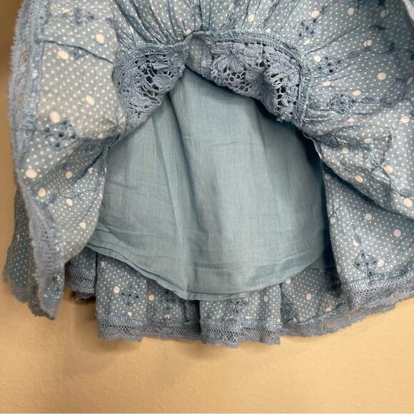 LoveShackFancy Adia Ruffle Mini Skirt in Blue Polka Dot XS - Picture 6 of 12